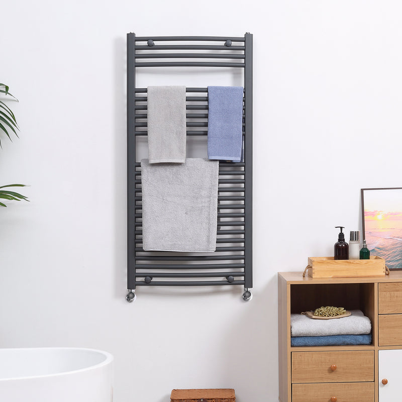 Straight Heated Towel Rail, Hydronic Bathroom Ladder Radiator Towel Warmer For Central Heating 600mm x 1200mm, Grey