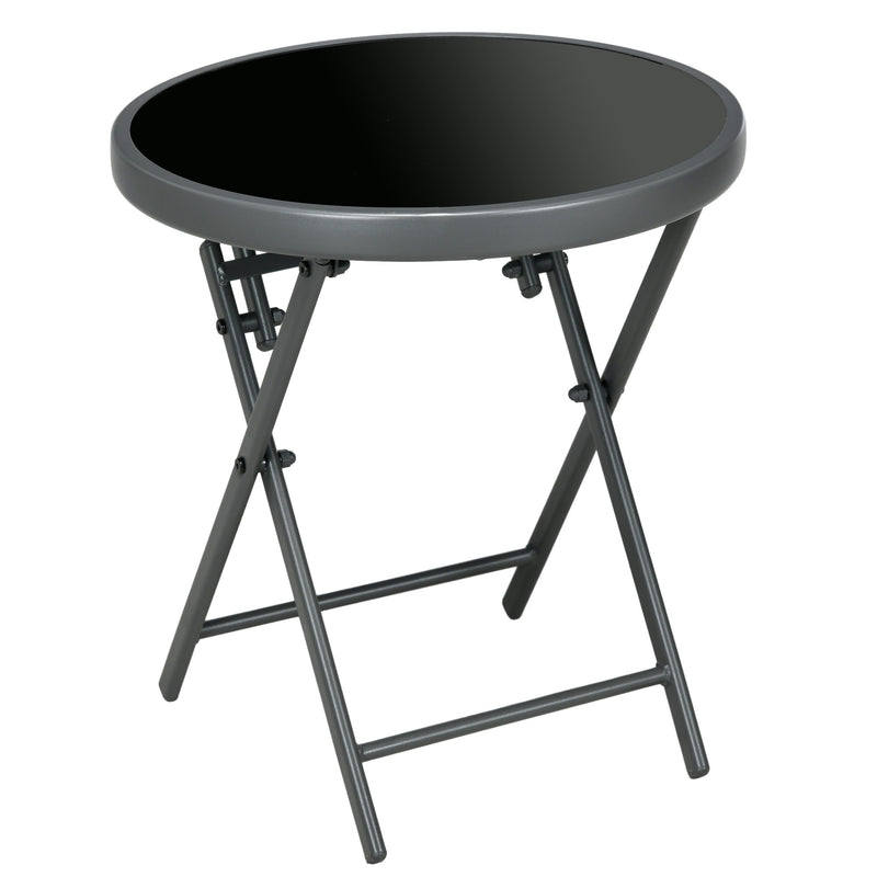 45cm Outdoor Side Table, Round Folding Patio Table with Imitation Marble Glass Top, Small Coffee Table