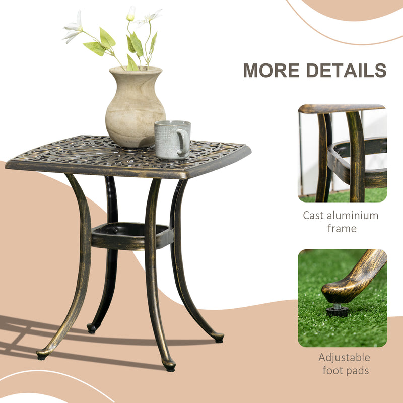 Outdoor Patio Side Table with 38mm Dia. Umbrella Hole, Cast Aluminium Patio coffee Table, 54 x 54cm, Bronze