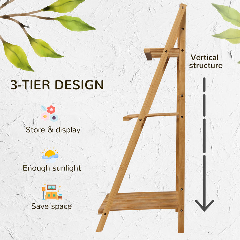 3-Tier Plant Stand, Plant Shelf Rack, Folding Bamboo Display Stand, 98x37x96.5cm, Natural