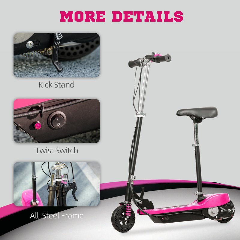 Steel Electric Scooter, Folding E-Scooter with Warning Bell, 15km/h Maximum Speed, for 4-14 Years Old, Pink