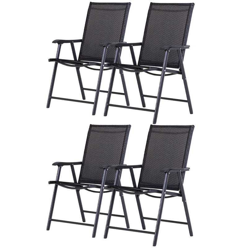 Set of 4 Folding Garden Chairs, Metal Frame Garden Chairs Outdoor Patio Park Dining Seat with Breathable Mesh Seat, Black