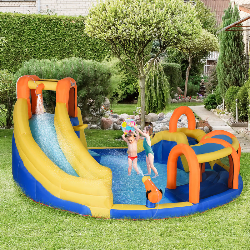 5 in 1 Kids Bouncy Castle Large Inflatable House Slide Water Pool Gun Basket Climbing Wall with 750W Inflator Carry bag 4.35 x 4.35 x 2m
