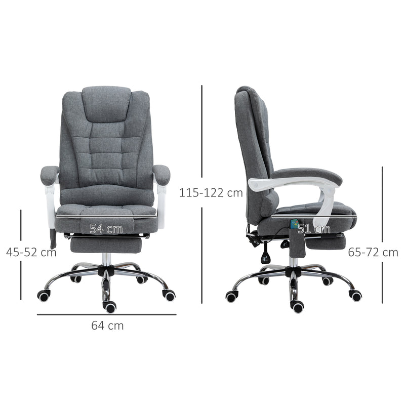 Heated 6 Points Vibration Massage Executive Office Chair, Adjustable Swivel Ergonomic High Back Desk Chair Recliner w/ Footrest, Grey