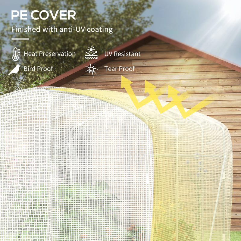 Polytunnel Greenhouse Walk-in Grow House with UV-resistant PE Cover, Door and Galvanised Steel Frame, 2 x 2 x 2m, White