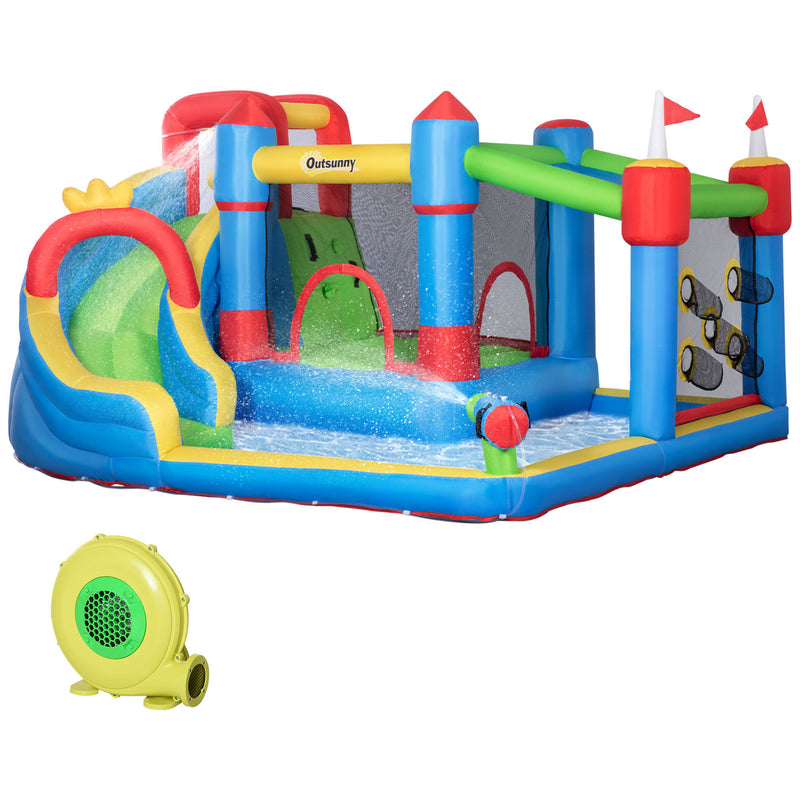 5 in 1 Kids Bounce Castle Large Castle Style Inflatable House Slide Trampoline Pool Water Gun Climbing Wall for Kids Age 3-8