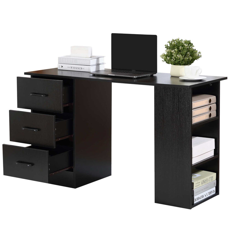 120cm Computer Desk with Storage Shelves Drawers, Writing Table Study Workstation for Home Office, Black
