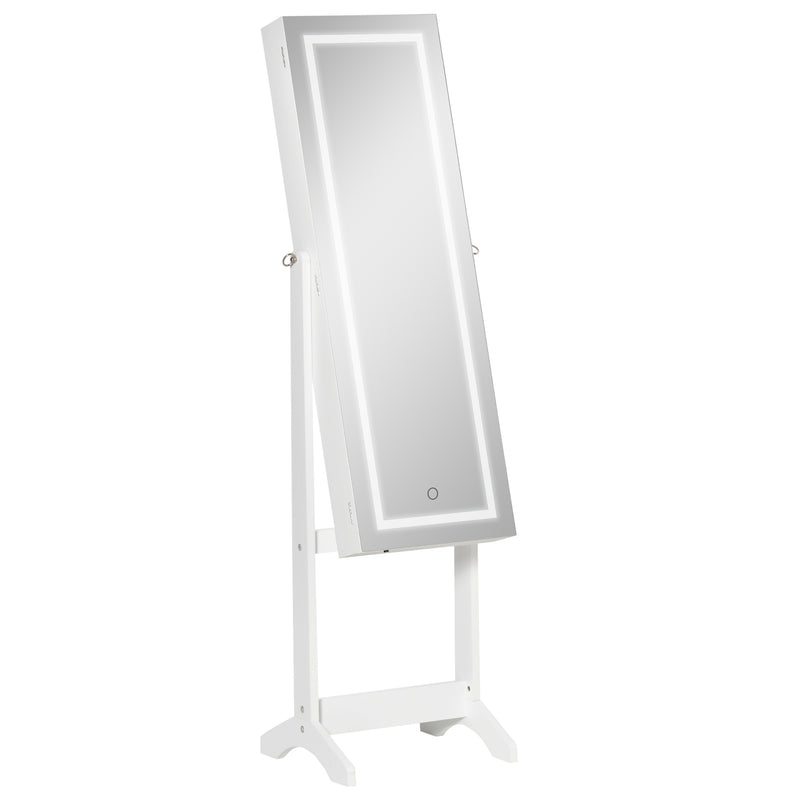 Jewellery Cabinet with LED Light, Lockable Jewellery Organiser with Full-Length Mirror for Bedroom Dressing Room, White