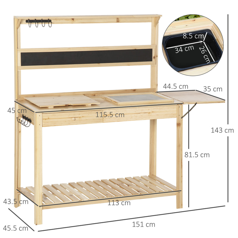 Potting Bench Table, Garden Work Bench, Workstation with Metal Sieve Screen, Chalkboard, Hidden Sink, Drawer for Patio, Courtyards, Balcony