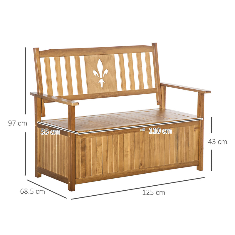 2 Seater Wood Garden Storage Bench, Outdoor Storage Box, Patio Seating Furniture, 125 x 68.5 x 97cm, Natural