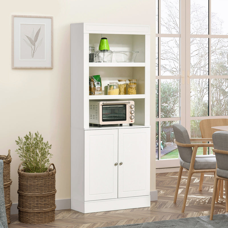 Kitchen Cupboard with 6-tier Shelving, Freestanding Storage Cabinet, Larder pantry, Sideboard with 3 Open Compartments and Double-door, White