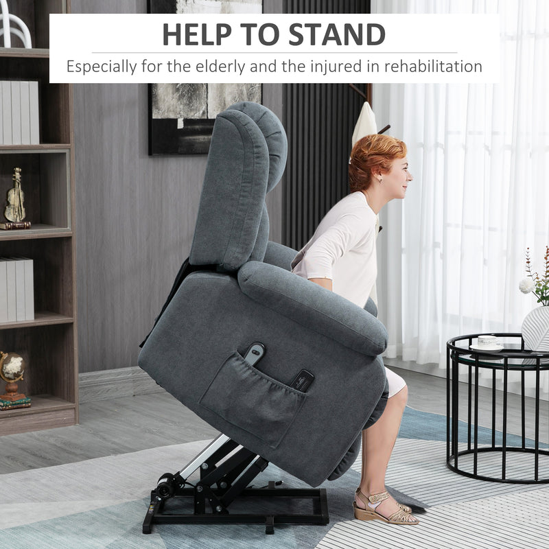 Oversized Riser and Recliner Chairs for the Elderly, Heavy Duty Fabric Upholstered Lift Chair w/ Remote Control, Side Pocket, Dark Grey