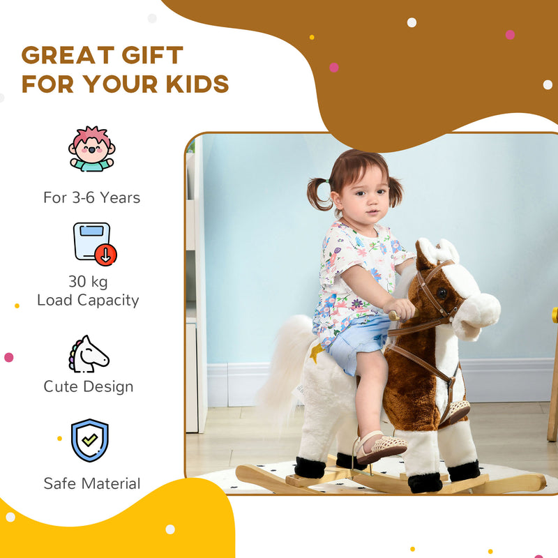Rocking Horse with Music Sound, Ride On Horse with Saddle Gift for 3-6 Years Old Girl and Boy, Brown