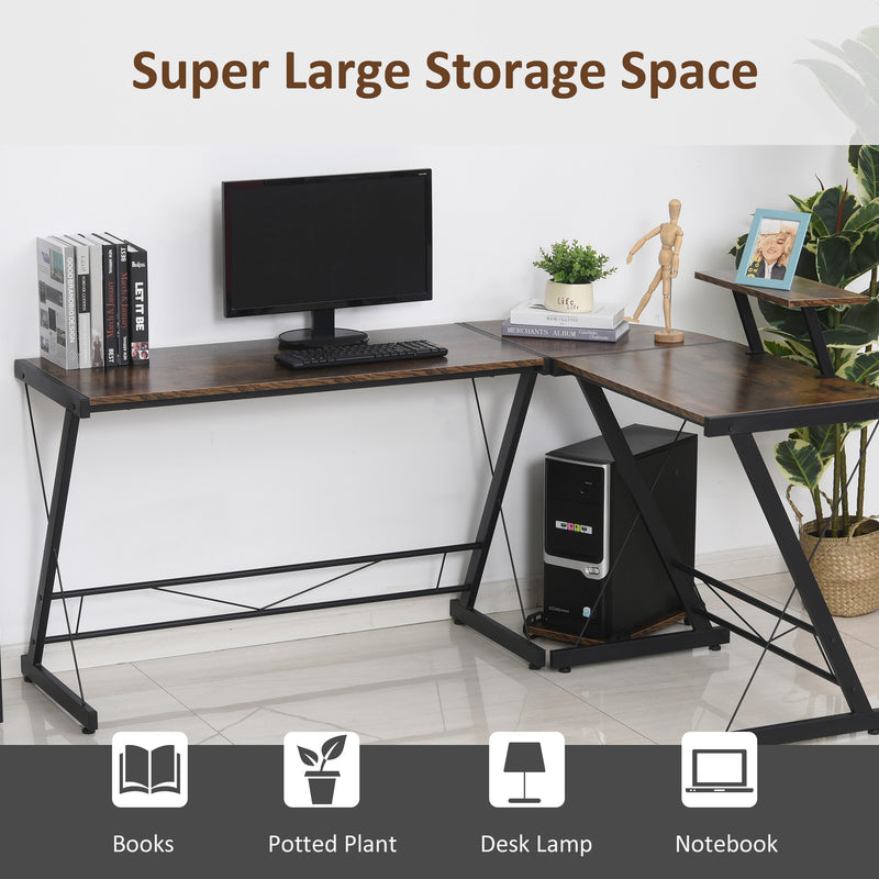 L Shaped Office Desk Round Corner Gaming Table Workstation with Storage Shelf, CPU Stand for Home Office