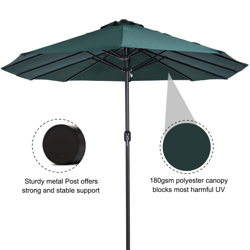 4.6m Garden Parasol Double-Sided Sun Umbrella Patio Market Shelter Canopy Shade Outdoor Green