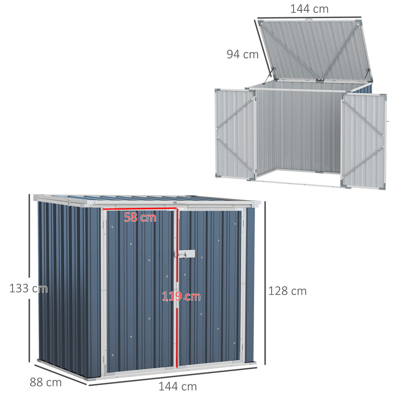 5ft x 3ft Garden 2-Bin Steel Storage Shed, Double Rubbish Storage Shed, Hide Dustbin w/ Locking Doors and Openable Lid