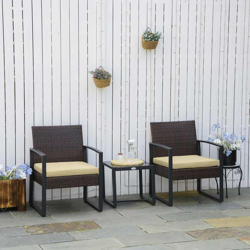 PE Rattan Garden Furniture 3 pcs Patio Bistro Set Weave Conservatory Sofa Coffee Table and Chairs Set Beige
