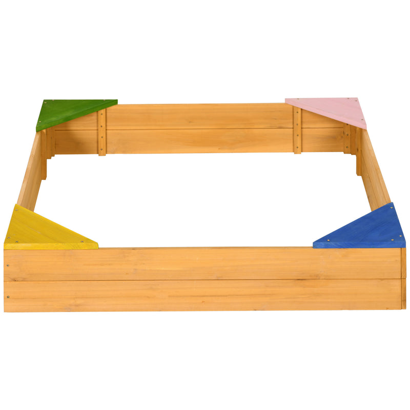 Kids Wooden Sand Pit, Children Sandbox, with Four Seats, Non-Woven Fabric, for Gardens, Playgrounds