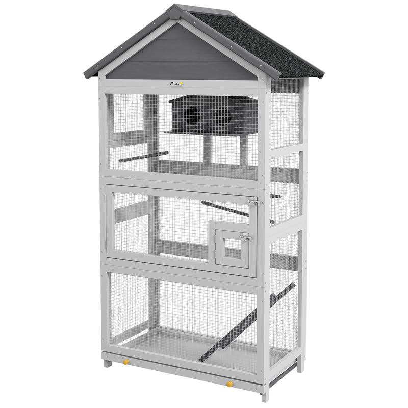 Wooden Bird Cage, with Stand, for Finches, Parakeets, Small birds - Grey