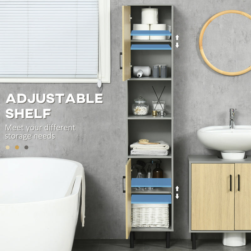 Free Standing Bathroom Cabinets, Tall Bathroom Cabinet with Door and Adjustable Shelves, 31.4x30x165cm
