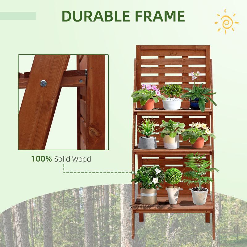 Solid Wood Three-Tier Plant Rack Outdoor Organiser Unit Flower Herb Stand Ladder Design Storage Holder