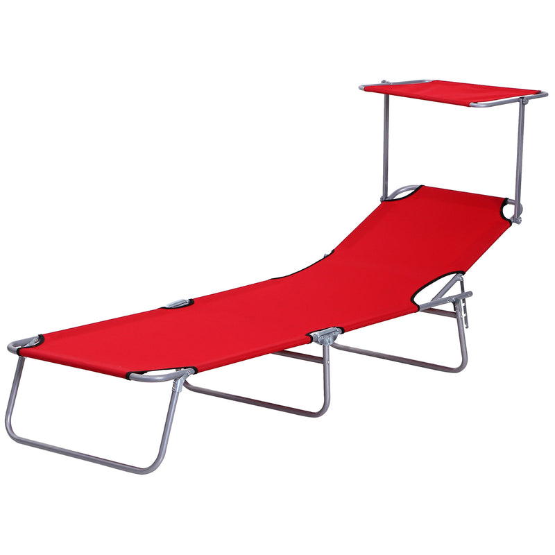 Folding Sun Lounger, Lounge Chairs Reclining Sleeping Bed with Adjustable Sun Shade Awning for Beach, Patio