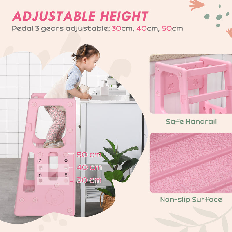 Kids Step Stool, Adjustable Standing Platform, Toddler Kitchen Stool