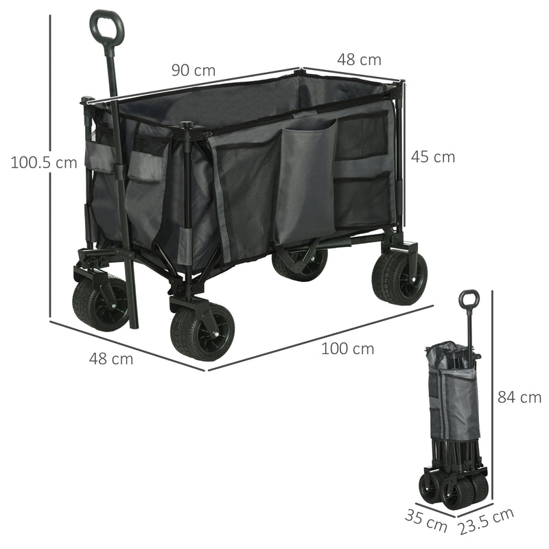 Folding Garden Trolley, Cargo Traile on Wheels, Collapsible Camping Trolley, Outdoor Utility Wagon, Dark Grey