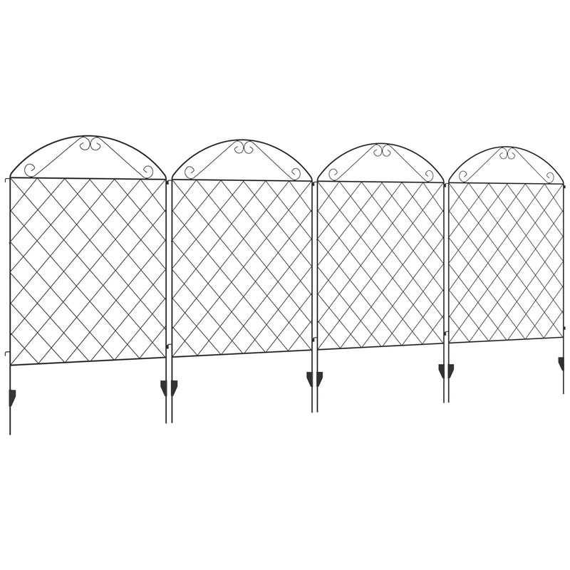 Decorative Fence, 43in x 11.5ft Outdoor Picket Panels, 4PCs Rustproof Metal Wire Landscape Flower Bed Border Edging Animal Barrier, Black