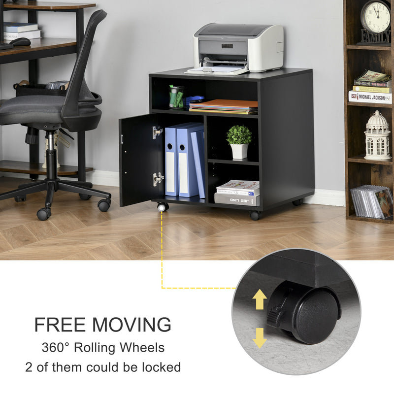 Multi-Storage Printer Stand Unit Office Desk Side Mobile Storage w/ Wheels Modern Style 60L x 50W x 65.5H cm - Black