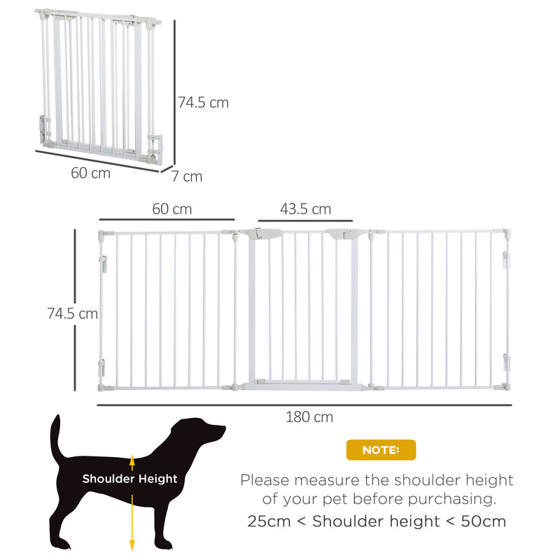 Pet Safety Gate 3-Panel Playpen Fireplace Christmas Tree Metal Fence Stair Barrier Room Divider w/Walk Through Door, White