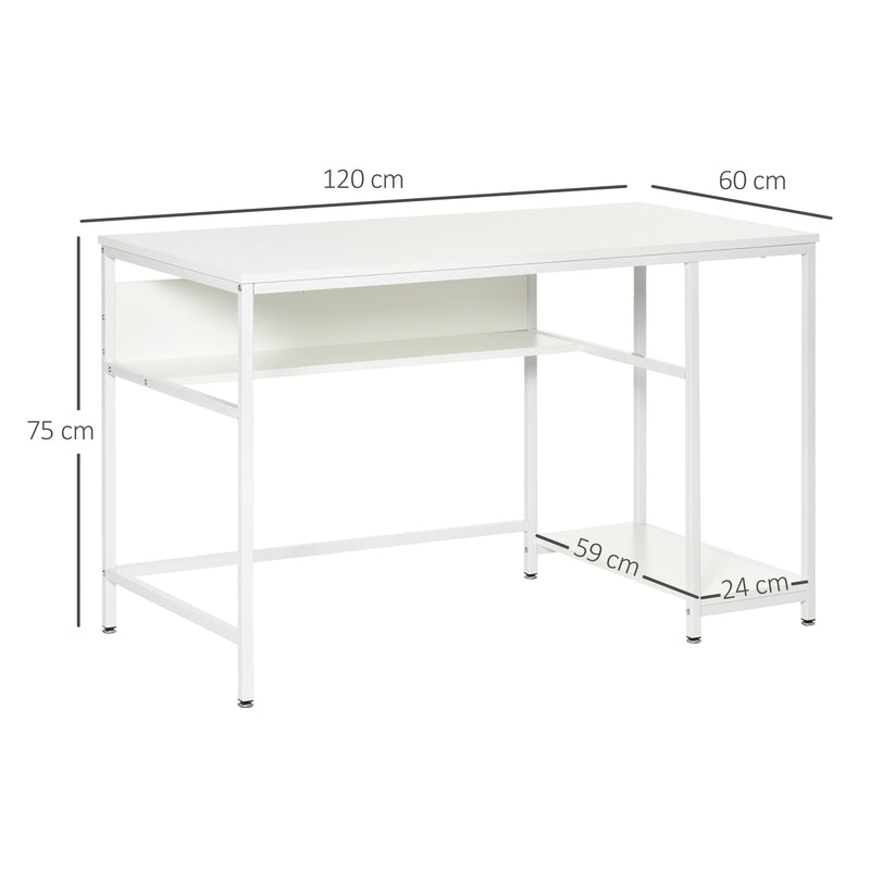 Home Compact Small Computer Desk Writing Study Table Office PC Workstation Gaming Studying with Storage Shelf, White