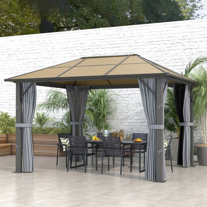 3 x 3.6m Garden Aluminium Gazebo Hardtop Roof Canopy Marquee Party Tent Patio with Mesh Curtains & Side Walls - Grey