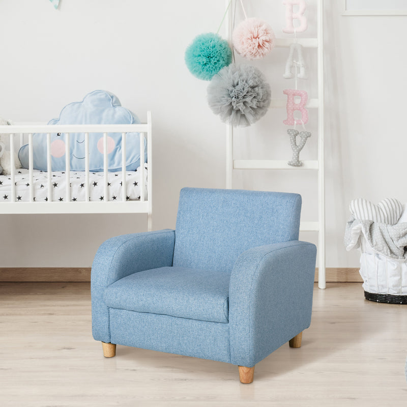 Kids Sofa Mini Sofa Armchair Wood Frame Anti-Slip Legs High Back Bedroom Playroom Furniture for 3-6 Ages, Blue
