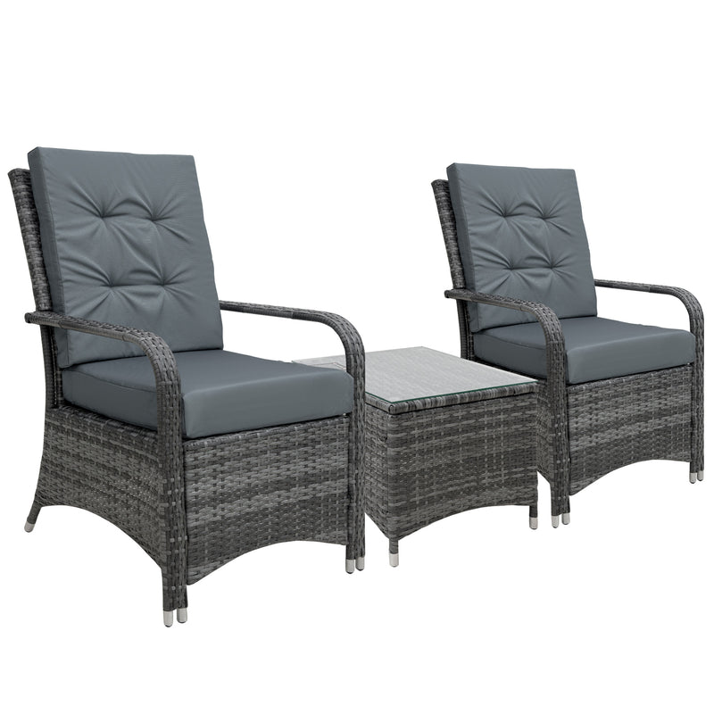 Rattan Garden Furniture 2-Seater Sofa Chair Table Bistro Set Wicker Weave Outdoor Patio Conservatory Set w/ Cover Steel Frame, Grey