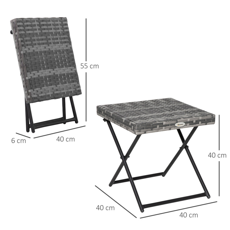 Garden Small Folding Square Rattan Coffee Table Bistro Balcony Outdoor Wicker Weave Side Table 40H x 40L x 40Wcm Grey