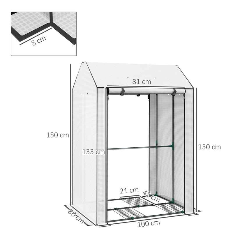 Mini Greenhouse with 4 Wire Shelves Portable Garden Grow House Upgraded Tomato Greenhouse for Plants with Roll Up Door and Vents, 100 x 80 x 150cm, White