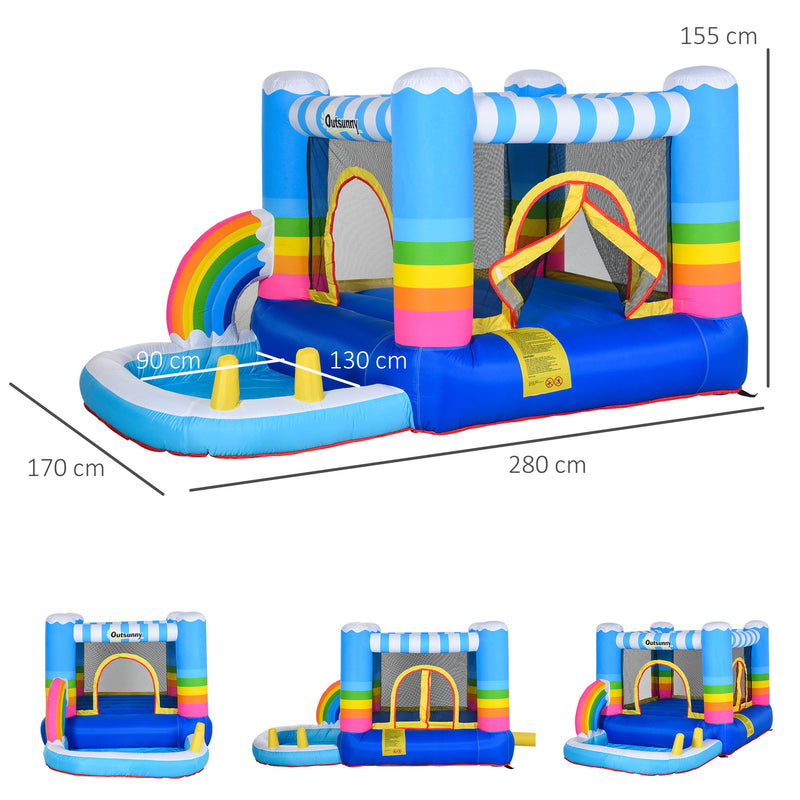 Kids Bouncy Castle House Inflatable Trampoline Water Pool 2 in 1 with Blower for Kids Age 3-12 Rainbow Design 2.9 x 2 x 1.55m