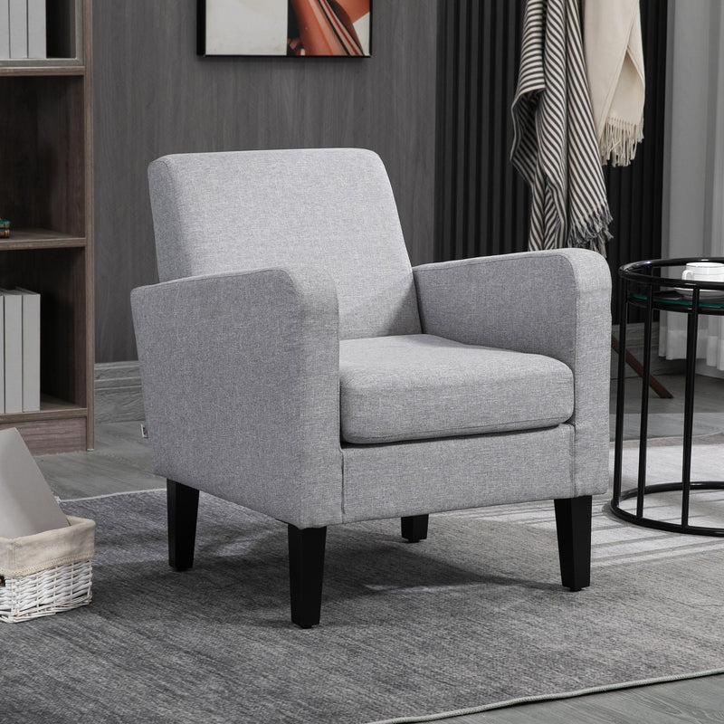 Modern Accent Chair, Occasional Chair with Rubber Wood Legs for Living Room, Bedroom, Light Grey