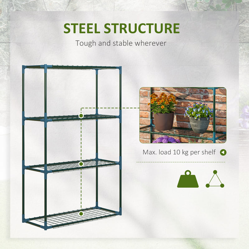 Modern Plant Stand Set of 2, 4-Tier Planter Holder with Steel Frame, Outdoor Flower Display Rack for Potted Plants Balcony Décor, Green