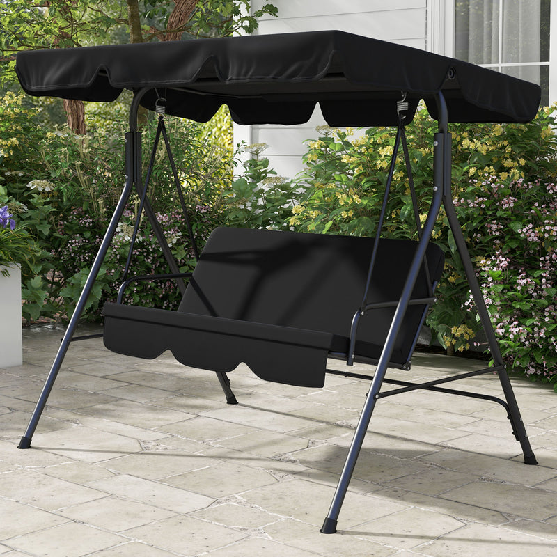 3-Seat Swing Chair Garden Swing Seat with Adjustable Canopy for Patio, Black
