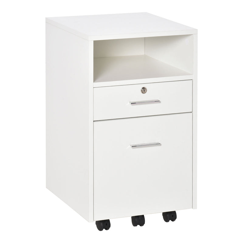 Mobile File Cabinet Lockable Storage Unit Cupboard Home Filing Furniture for Office, Bedroom and Living Room, 39.5x40x60cm, White