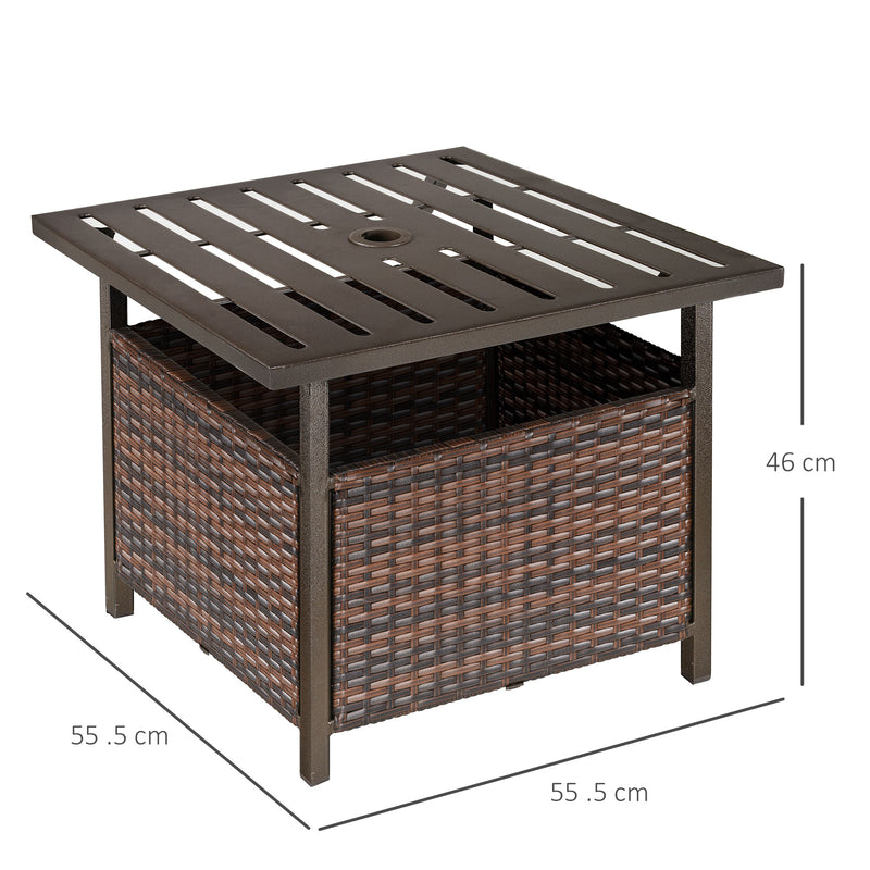 Outdoor Rattan Wicker Patio Coffee Table w/ Umbrella Hole Suitable for Garden Backyard Brown