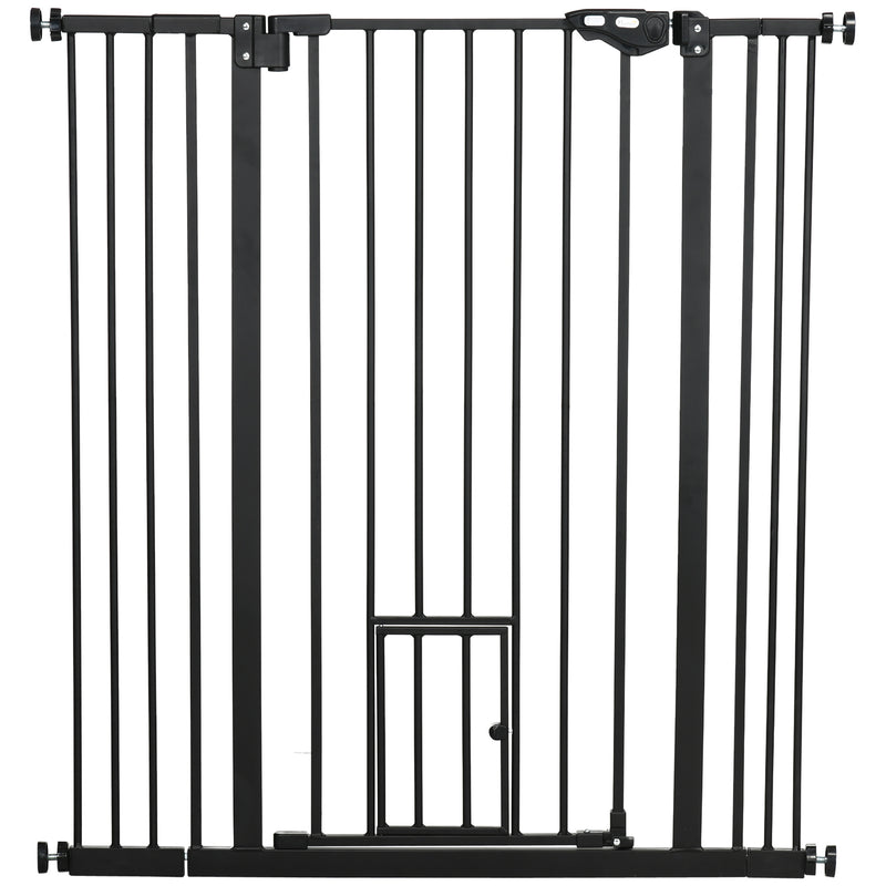Extra Tall Pet Gate, Indoor Dog Safety Gate, with Cat Flap, Auto Close, 74-101cm Wide - Black