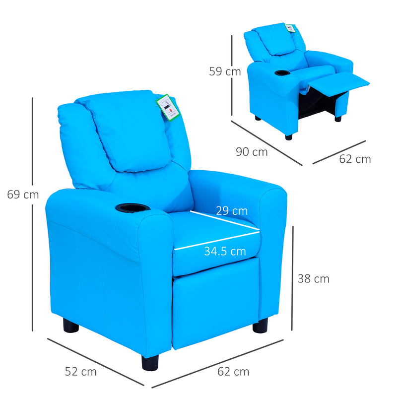 Childrens Recliner Armchair W/ Cup Holder-Blue
