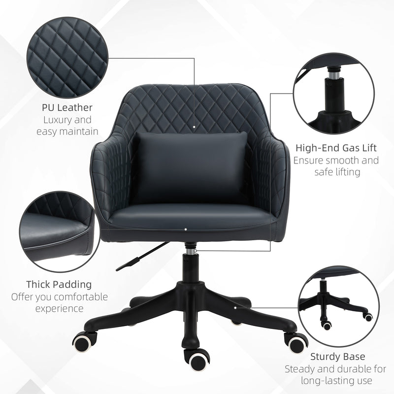 PU Leather Office Chair with Rechargeable Electric Vibration Massage Lumbar Pillow, Wheels, Blue