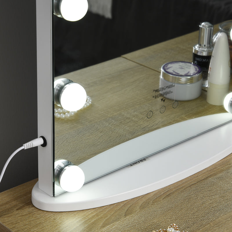 Hollywood Mirror with Lights for Makeup Dressing Table, Lighted Vanity Mirror with 12 Dimmable LED Bulbs and USB Plug in Power Supply, White