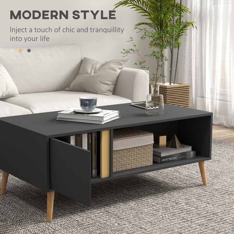 Coffee Table for Living Room, Modern Centre Table with Storage Compartments and Cabinets, Rectangular Side Table, 115x 58x 45cm, Grey