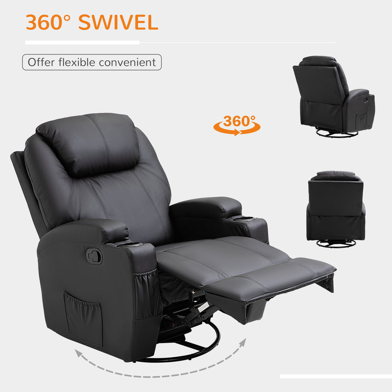 Recliner Sofa Chair PU Leather Armchair Cinema Massage Chair Swivel Nursing Gaming Chair Black