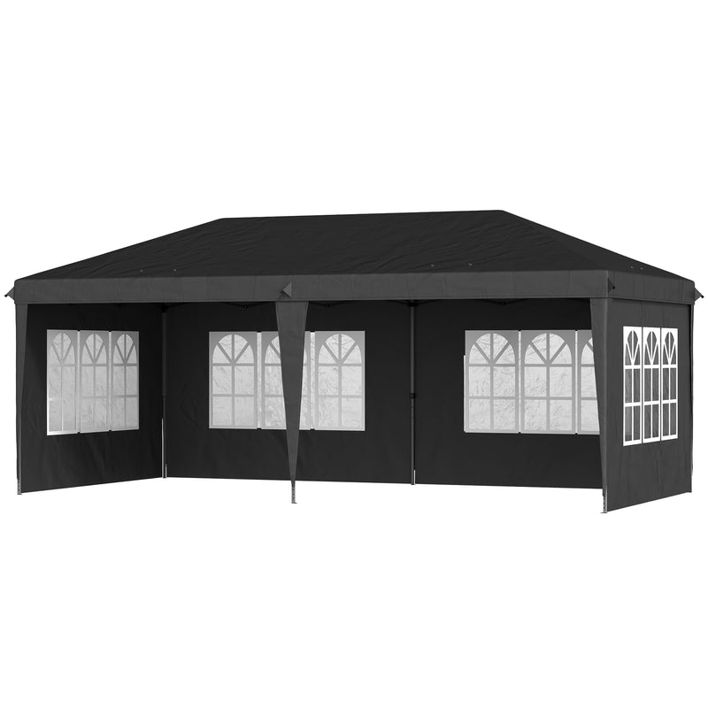 3 x 6m Pop Up Gazebo, Height Adjustable Marquee Party Tent with Sidewalls and Storage Bag, Black